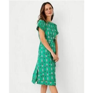 NWT Ann Taylor Dress Linen Blend Shift Womens Size Large Petite Green Floral